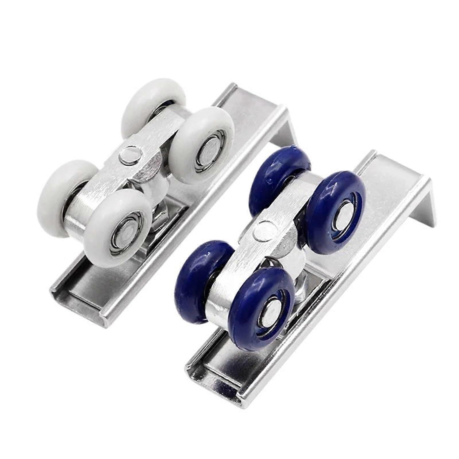 Sliding Door Roller Hardware Set - 2Pcs White Pulley for 4/8 Wheels Wood Doors, Rail Track Compatibility