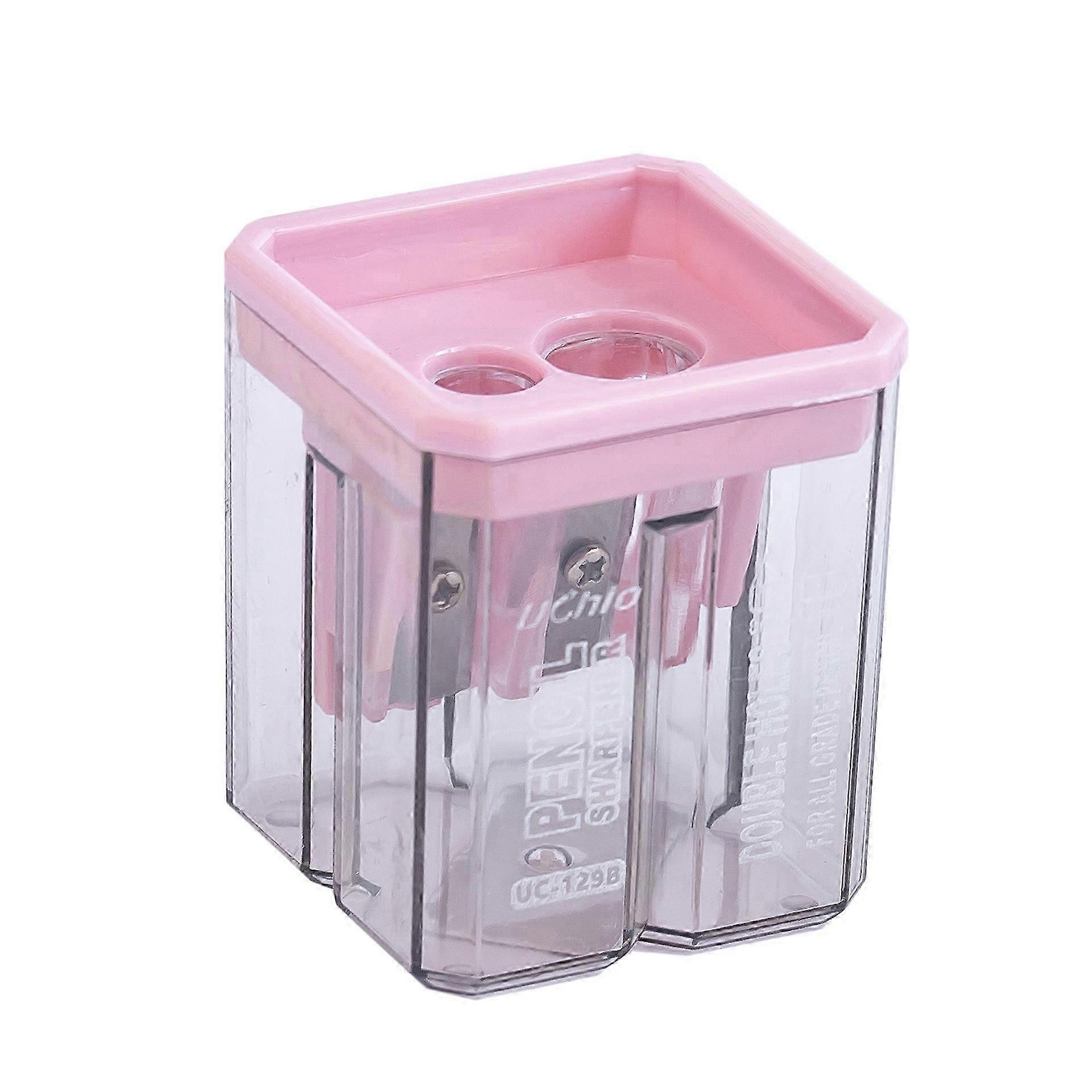 Double Hole Pencil Sharpener for Kids, Geometric Design, Adjustable Thickness, School Stationery (Random Color)