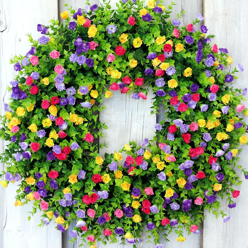 Spring Wreath Door Decor Colorful Simulation Flowers Seasonal Garland Ornament