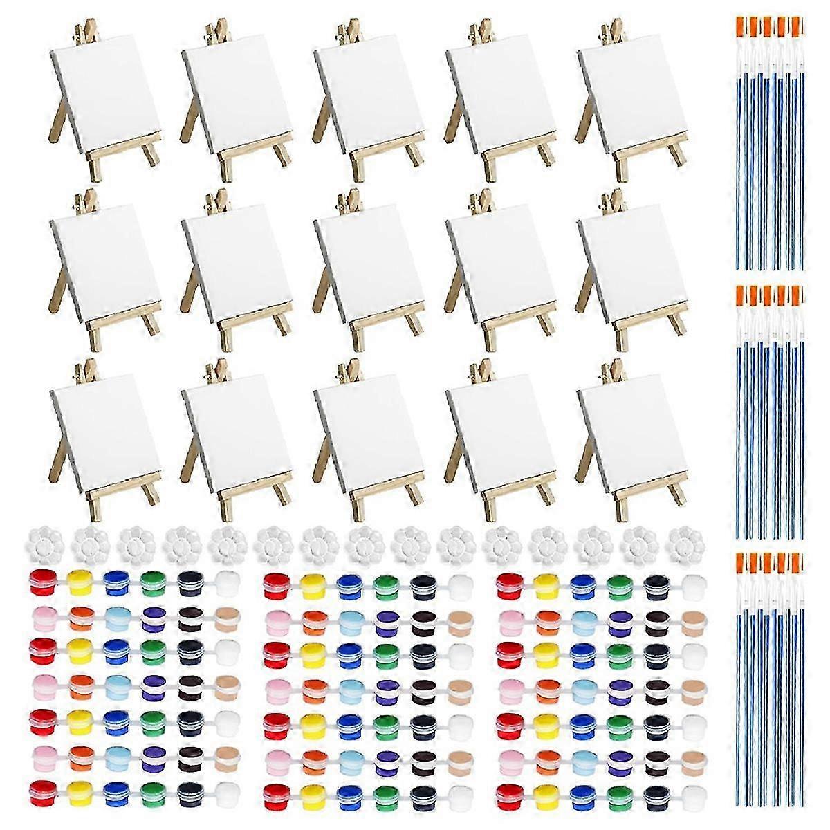 15 Set Mini Canvas and Easel Set, 4 x 4 inch Mini Canvas