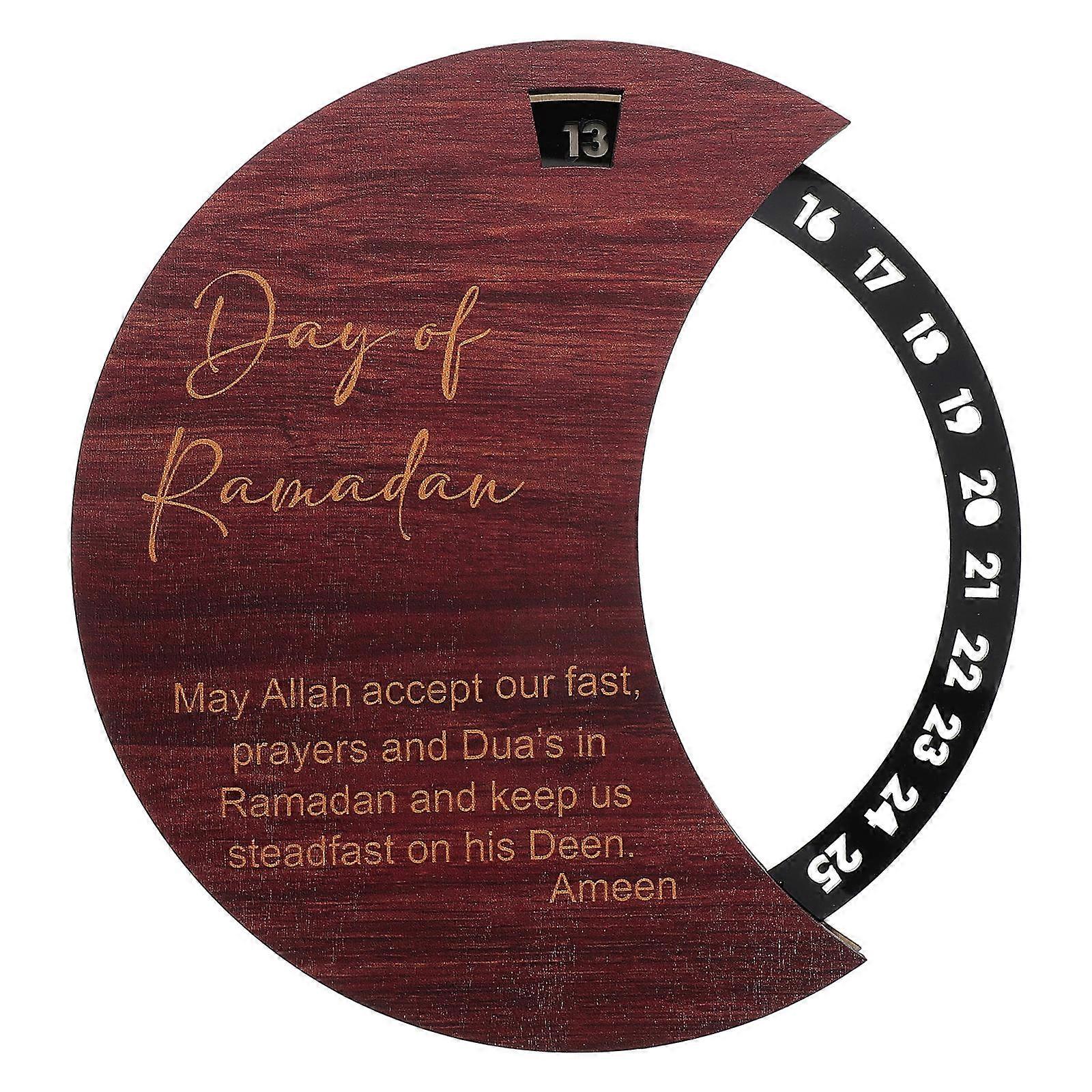 Ramadan Desk Decoration Rotatable Wooden Countdown Calendar with Acrylic Wheel Black Color for Holiday Enhancement 6.5x4.3 Inches