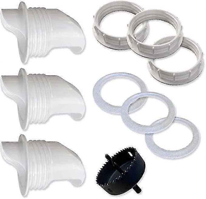 3 Port PVC Chicken Feeder and Hole Saw | Use for Pails, Barrels, Bins, Bins | Rainproof, Weatherproo