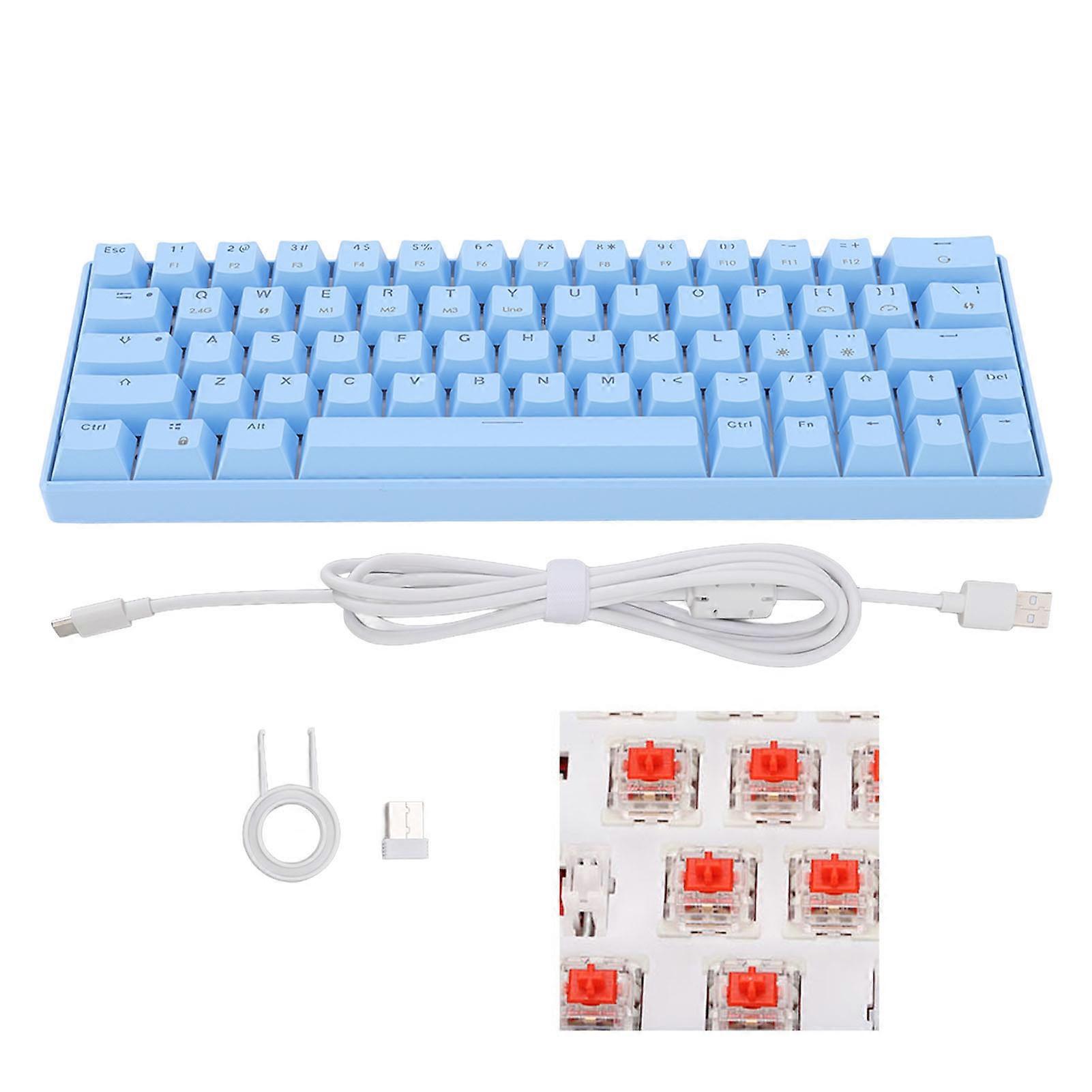 64 Key Mechanical Keyboard White Light Ergonomic 3 Mode Wireless Red Switch for WIN