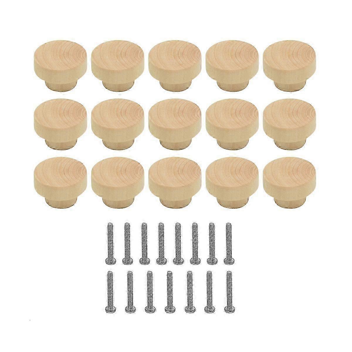 15Pcs Wooden Drawer Knobs, Furniture Cupboard Round Knobs for Cabinets and Drawers