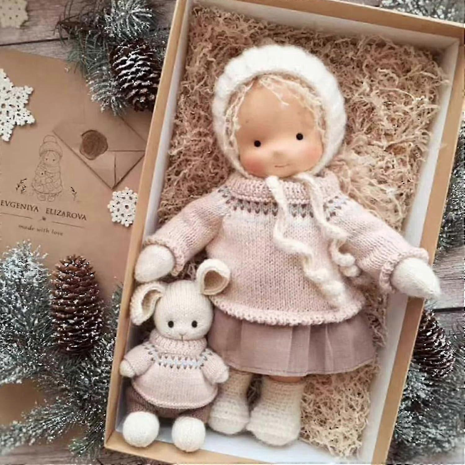 Handgemachte Waldorfpuppe, handgemachte gestrickte Puppe handgemachte Plüschpuppe, Weihnachten Waldorfpuppe, Weihnachten - wk
