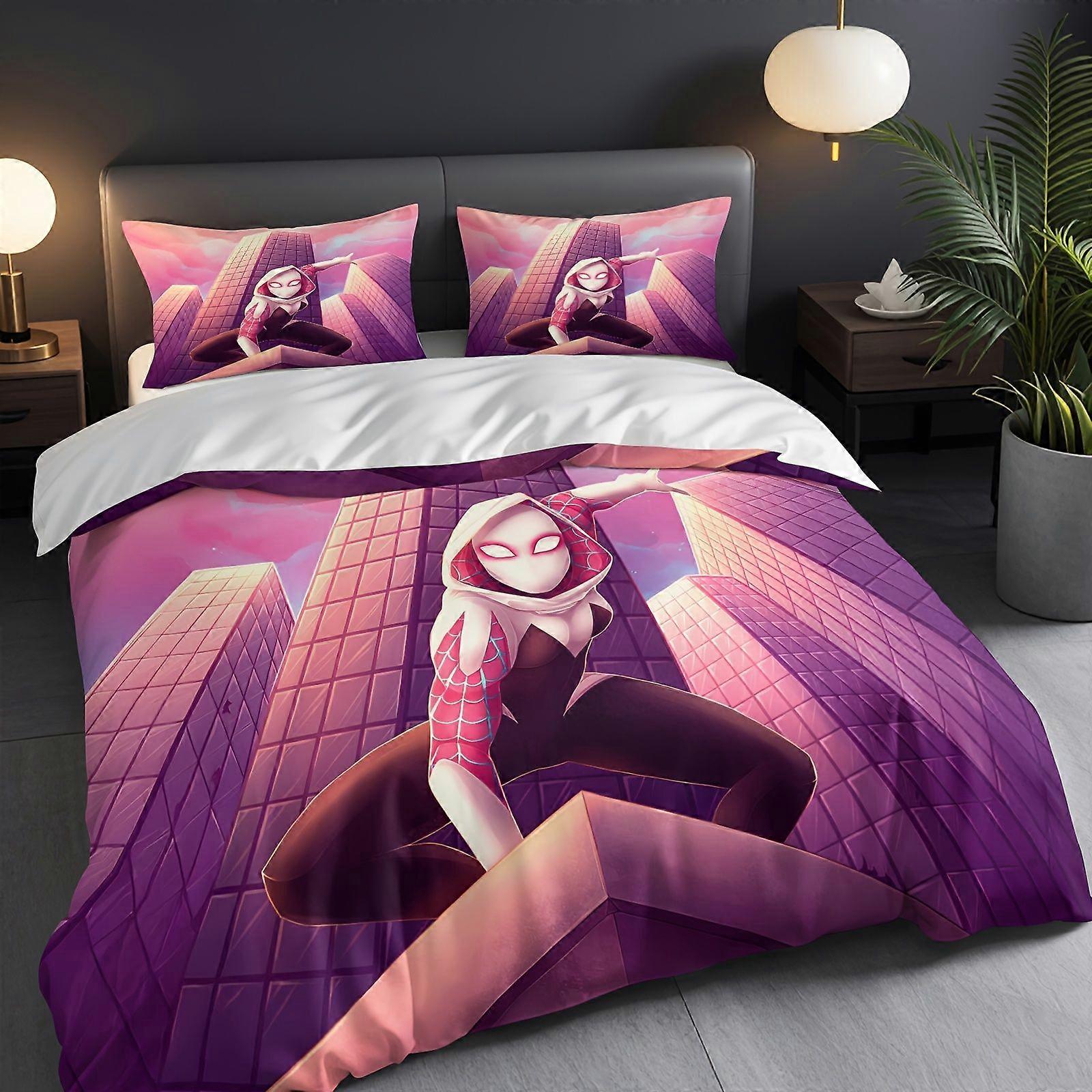 TE965 3pcs MARVEL Spider Gwen Cartoon Bedding Sets - Soft Comfortable Quilt Covers & Pillowcases, Lightweight Warm All-Season Decor, Mac