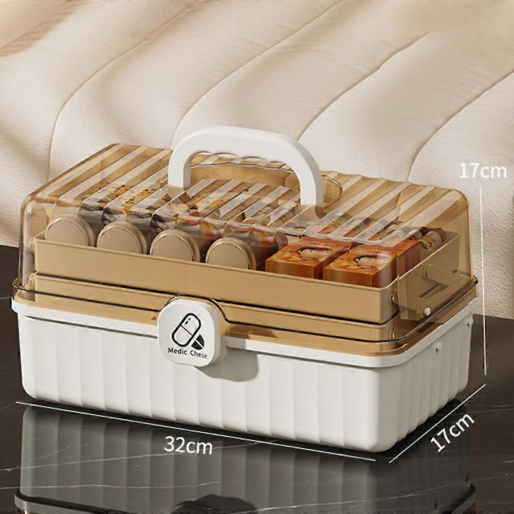 3-Layer Foldable Medicine Storage Box 32 x 17 x 17cm Portable First Aid Organizer for Home