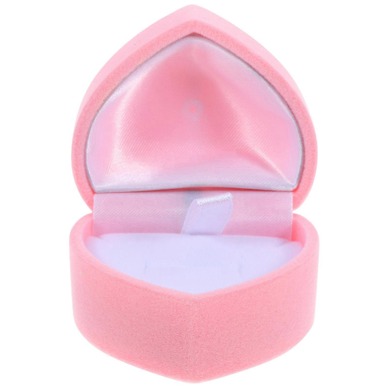 Engagement Ring Box with Lid for Storage 2Pcs Heart Shaped Plush Pink Case