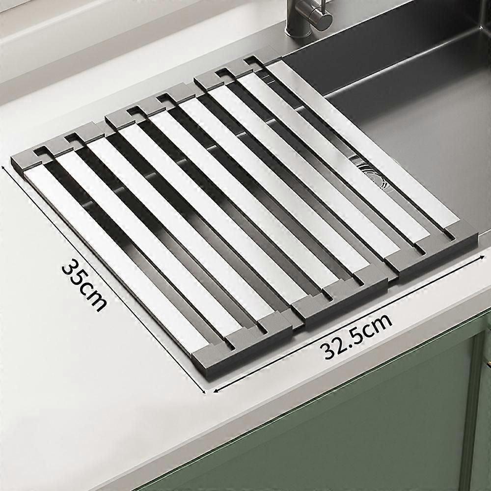 TKdaddy Foldable Extendable Over Sink Dish Drying Rack 304 Stainless Steel Kitchen Organizer Storage Shelf 35 x 32.5cm