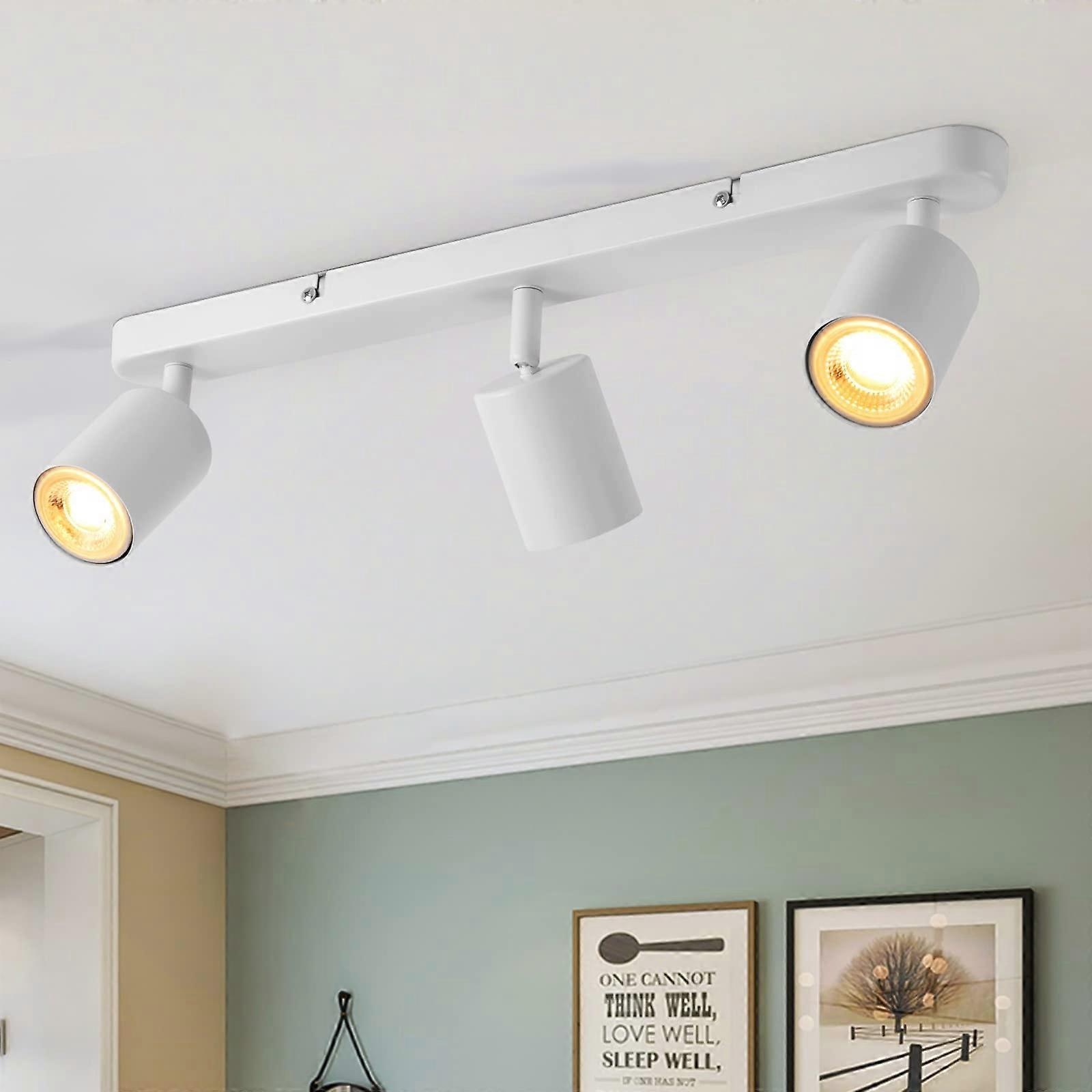 3 Way Ceiling Spotlight Bar Adjustable White Metal GU10 Ceiling Light Fitting 3Head Indoor Spotlight Bulb Not Included