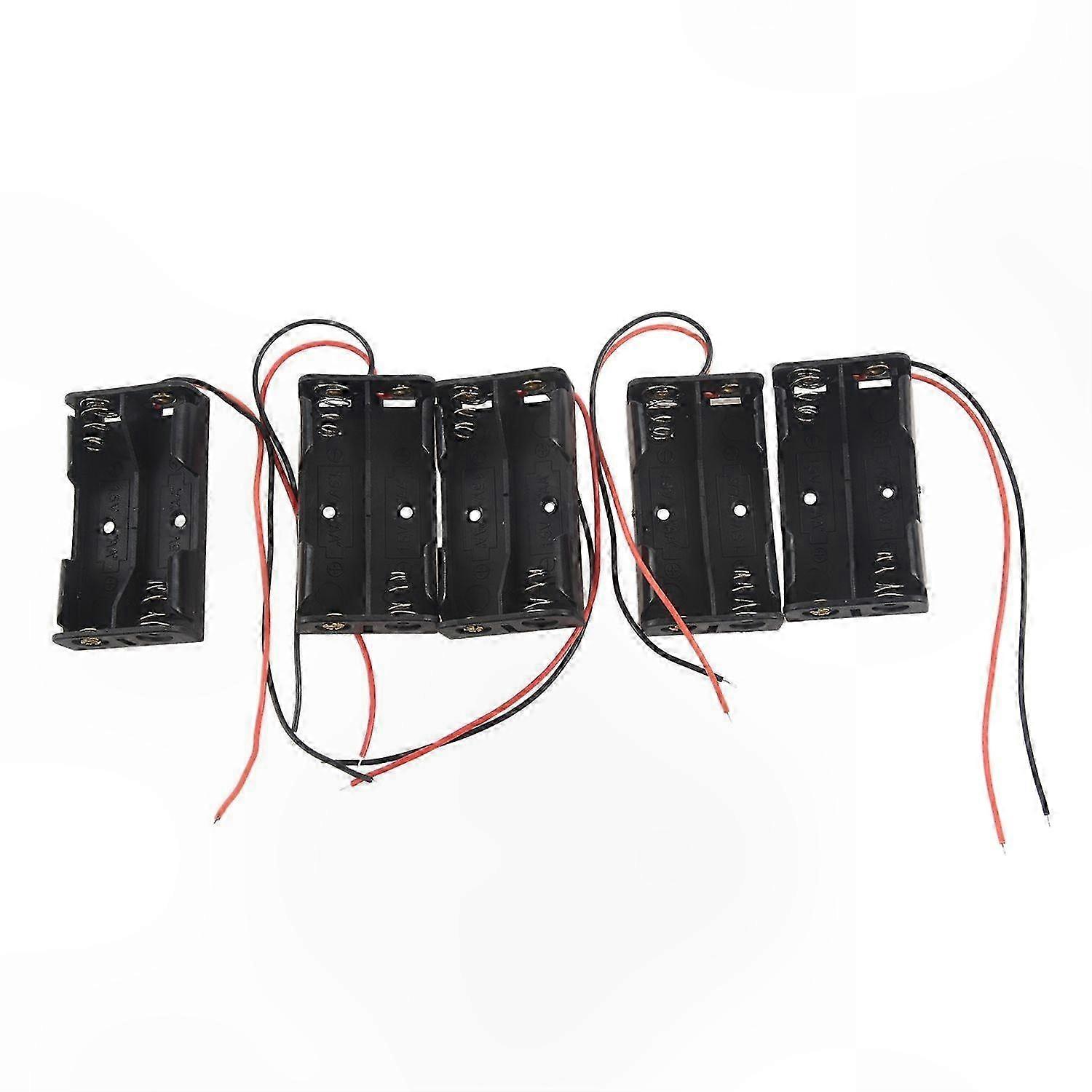 5-Pack AA Battery Holder with Wire Leads, 2 x 1.5V, Black Case Box
