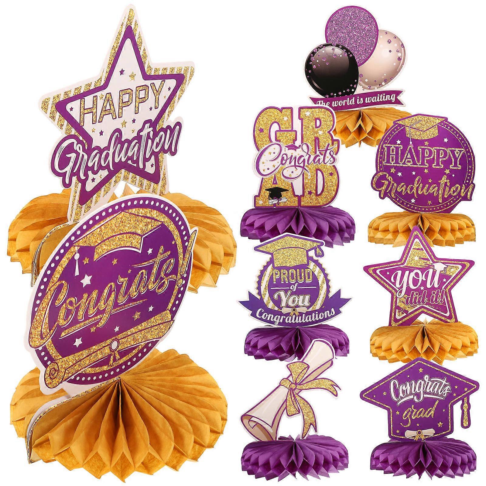 Graduation Honeycomb Centerpiece for Decor Violet Color 4Sets Paper Craft