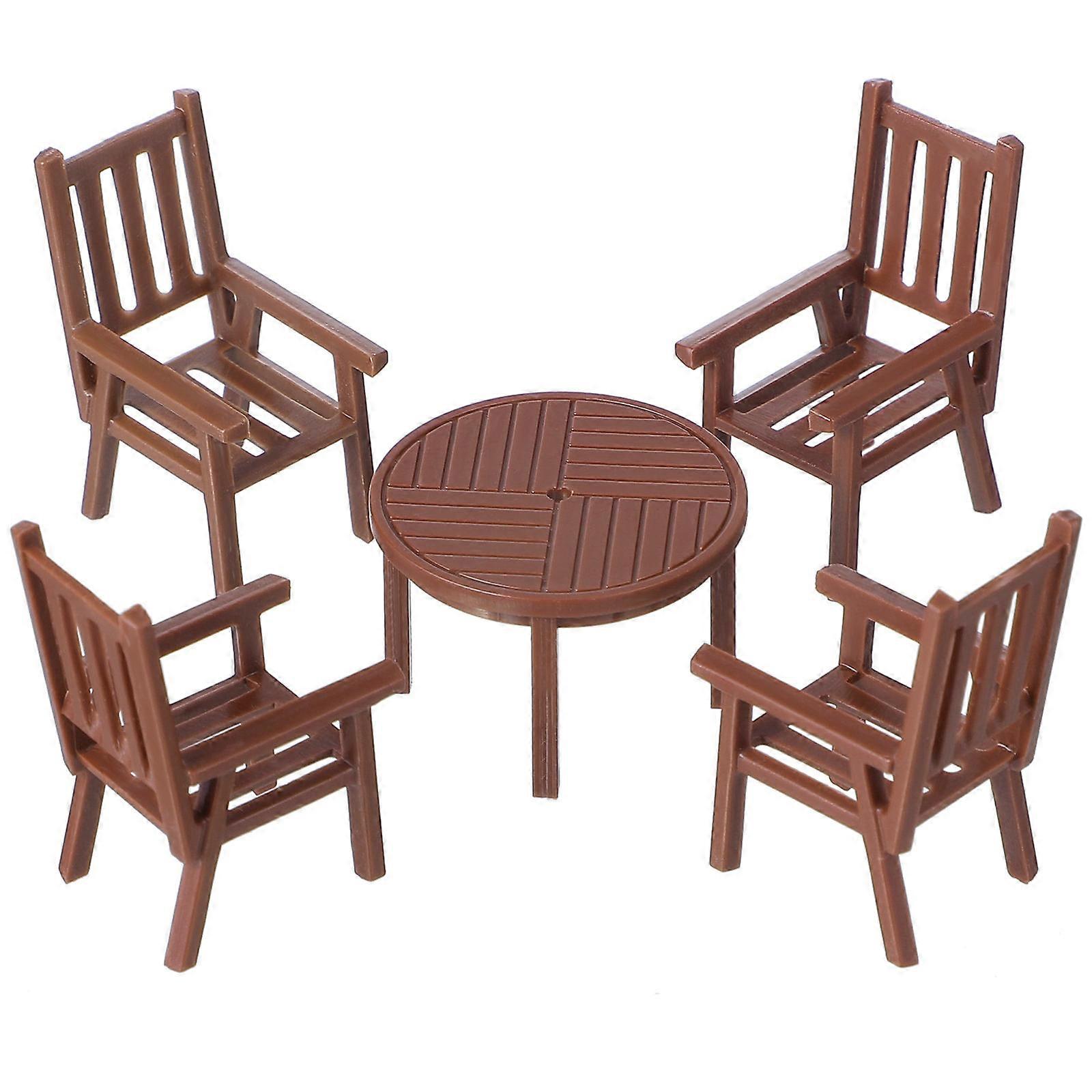 Mini Table Chair Set for Playhouse Decor Brown 3Sets