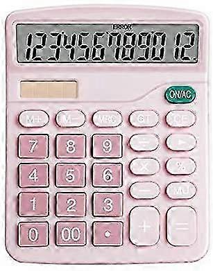 Desktop Solar Calculator, 12 Digit Display, Tilt Screen, Non-Slip Base, Dual Power, Accounting Tool, Pink