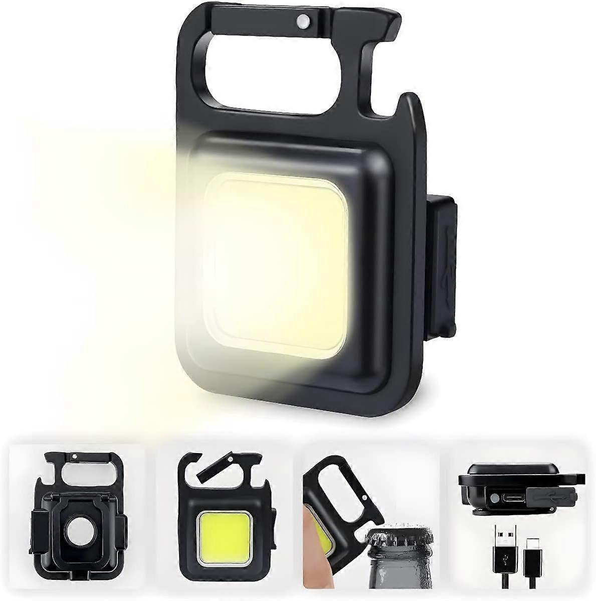 Multifunctional LED Keychain Flashlight 1000 Lumen COB Rechargeable Mini Magnetic Handheld Torch 4 Modes Bottle Opener