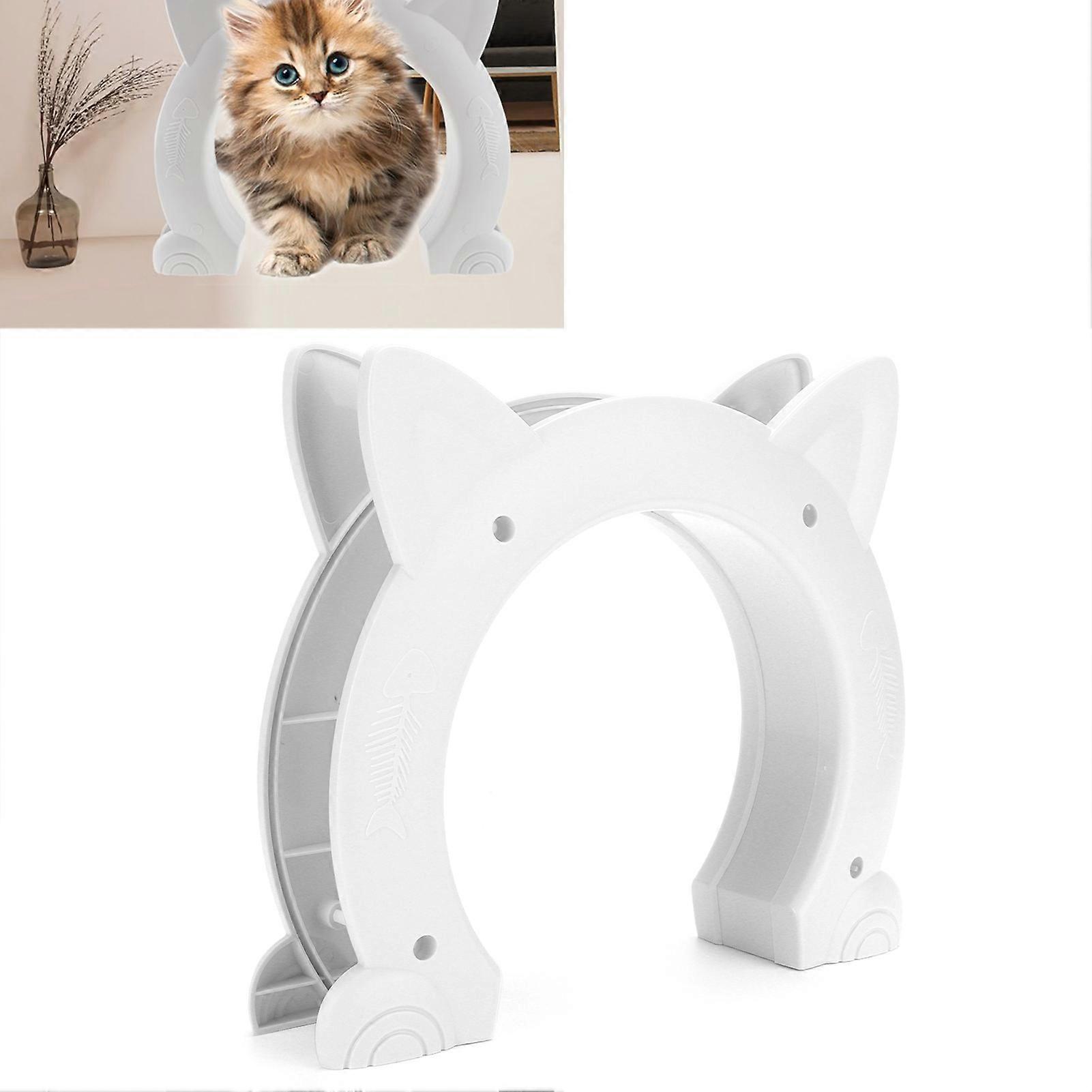 Cat Door Interior CatHead Shaped Plastic Cat Pass Through Door with Fish Bone Pattern(White )