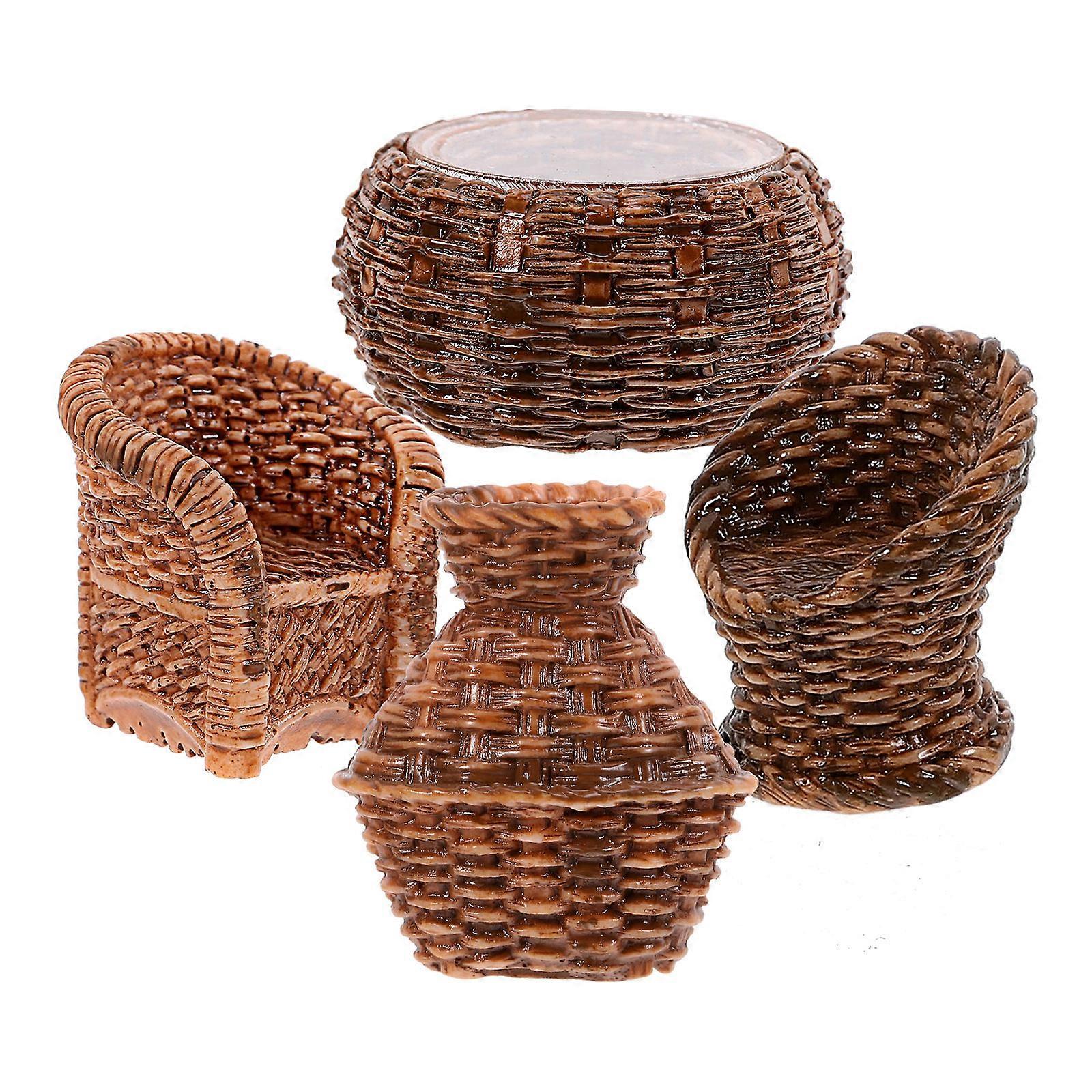 Doll House Mini Woven Chair Model with Resin Material 3Sets Decoration