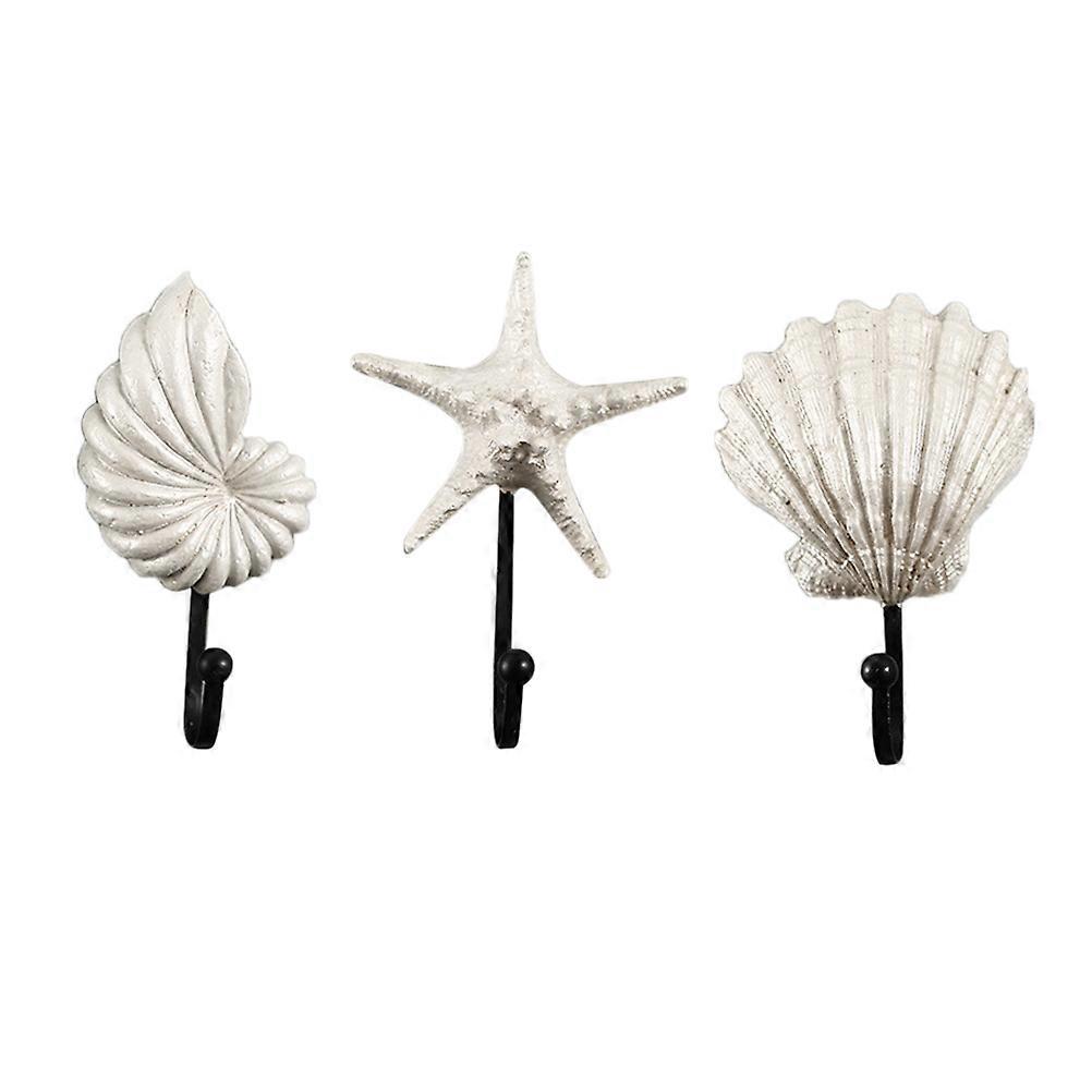 Beach Theme Bathroom Decor Resin Shell Shape for Baby Room White Easy Installation Function 3Pcs