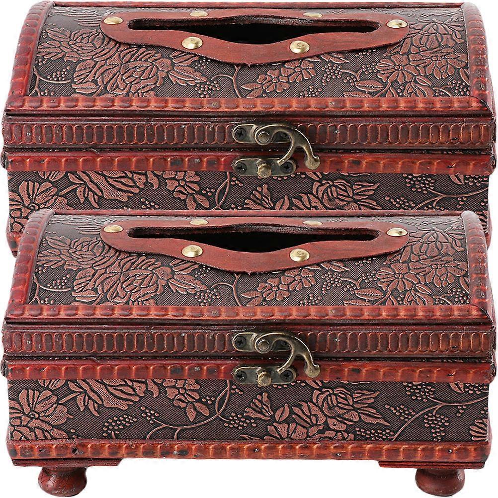 Wooden Tissue Container Featuring Retro Pattern Ideal For Dressing Table And Bathroom 4Pcs