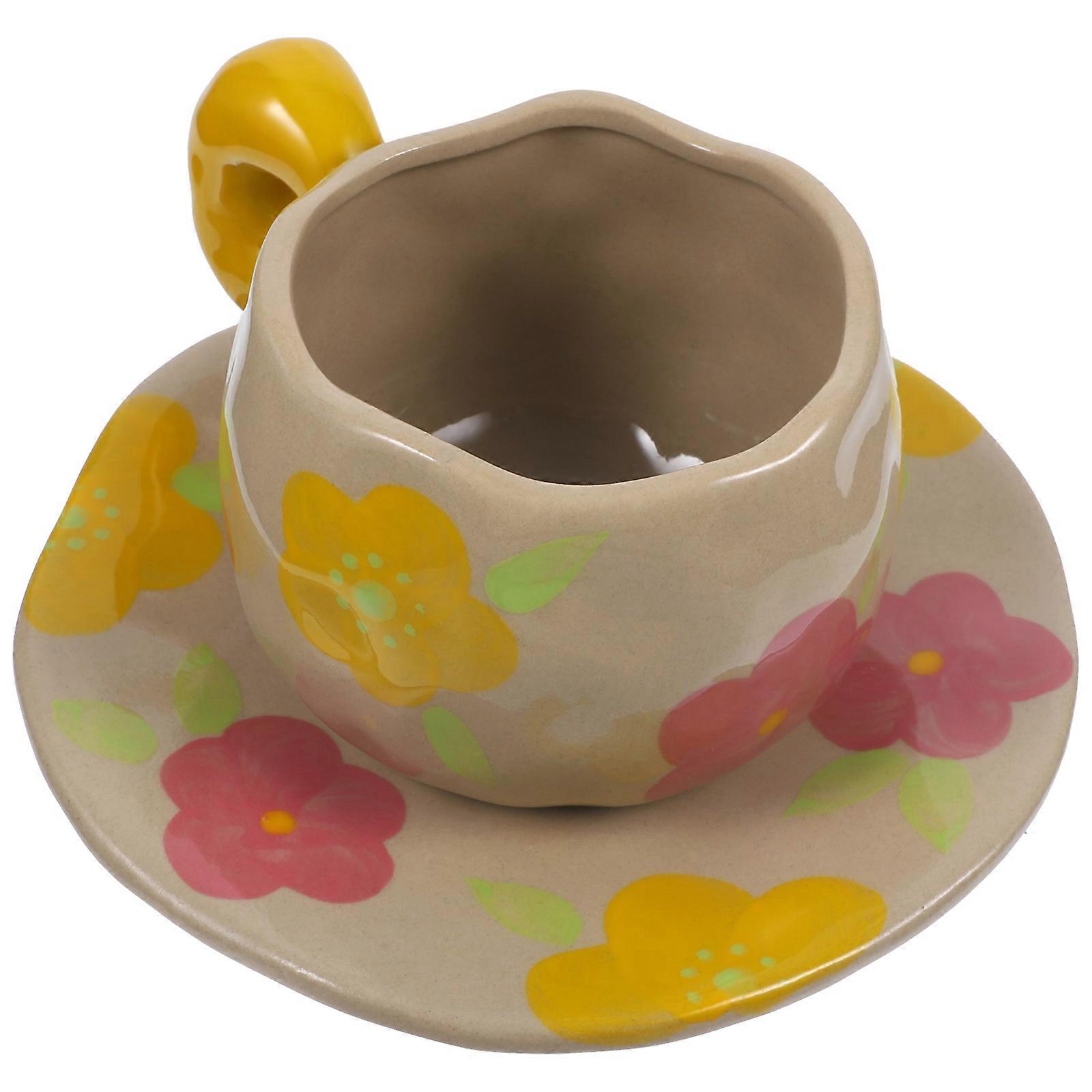 Delicate Water Cup Ceramic Mug with Saucer Set for Home 3Sets