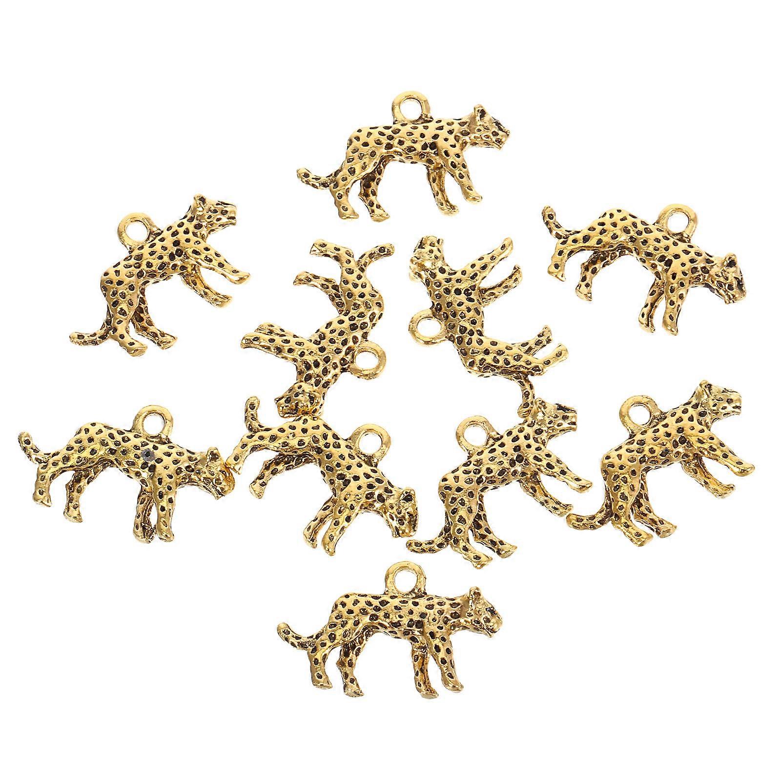 Handmade Alloy Leopard Charms for Decoration 40Pcs Golden Leopard Pendants