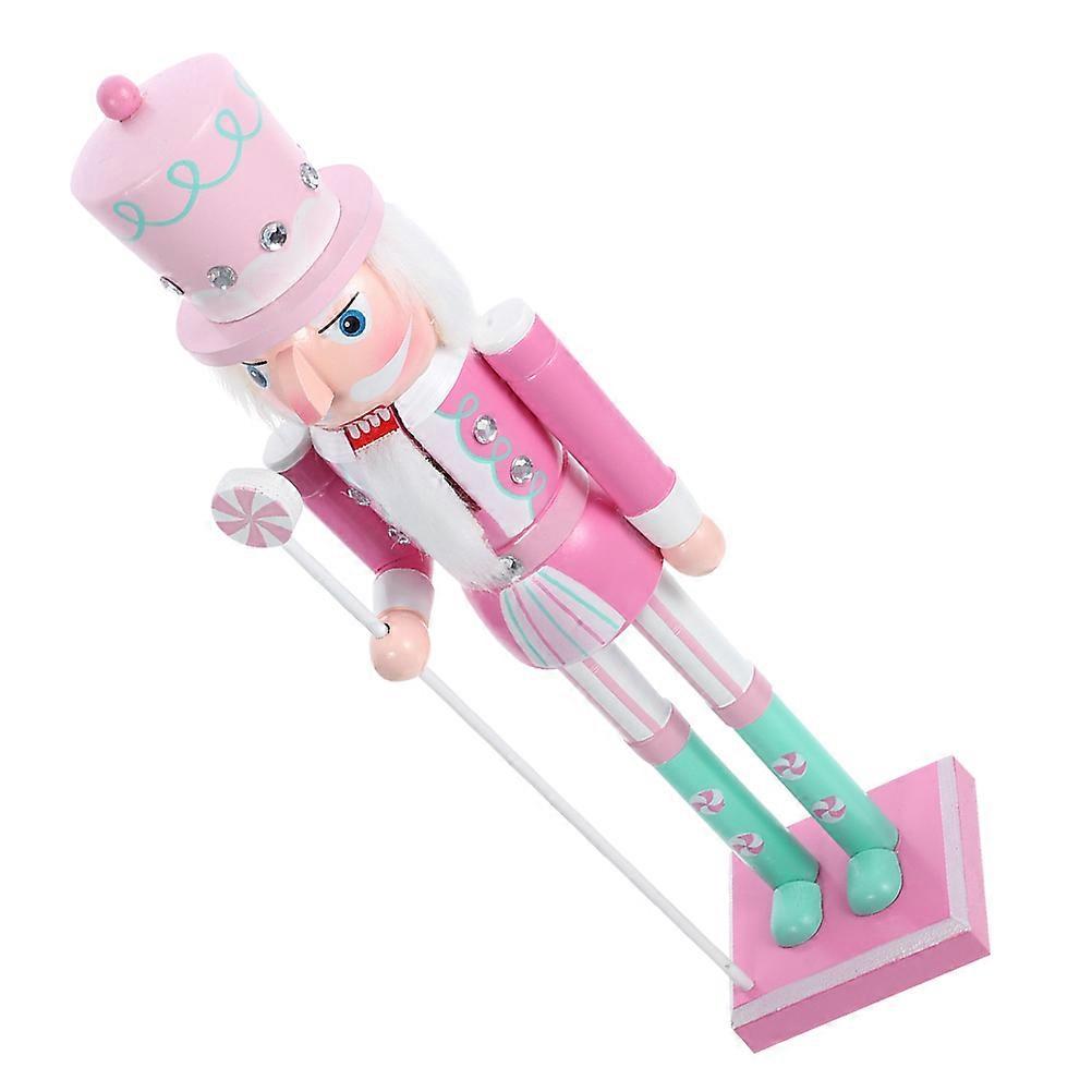 Macaron Color Scheme Christmas Decorative Nutcracker Crafts for Christmas Celebration in Pink Wood 1Pack