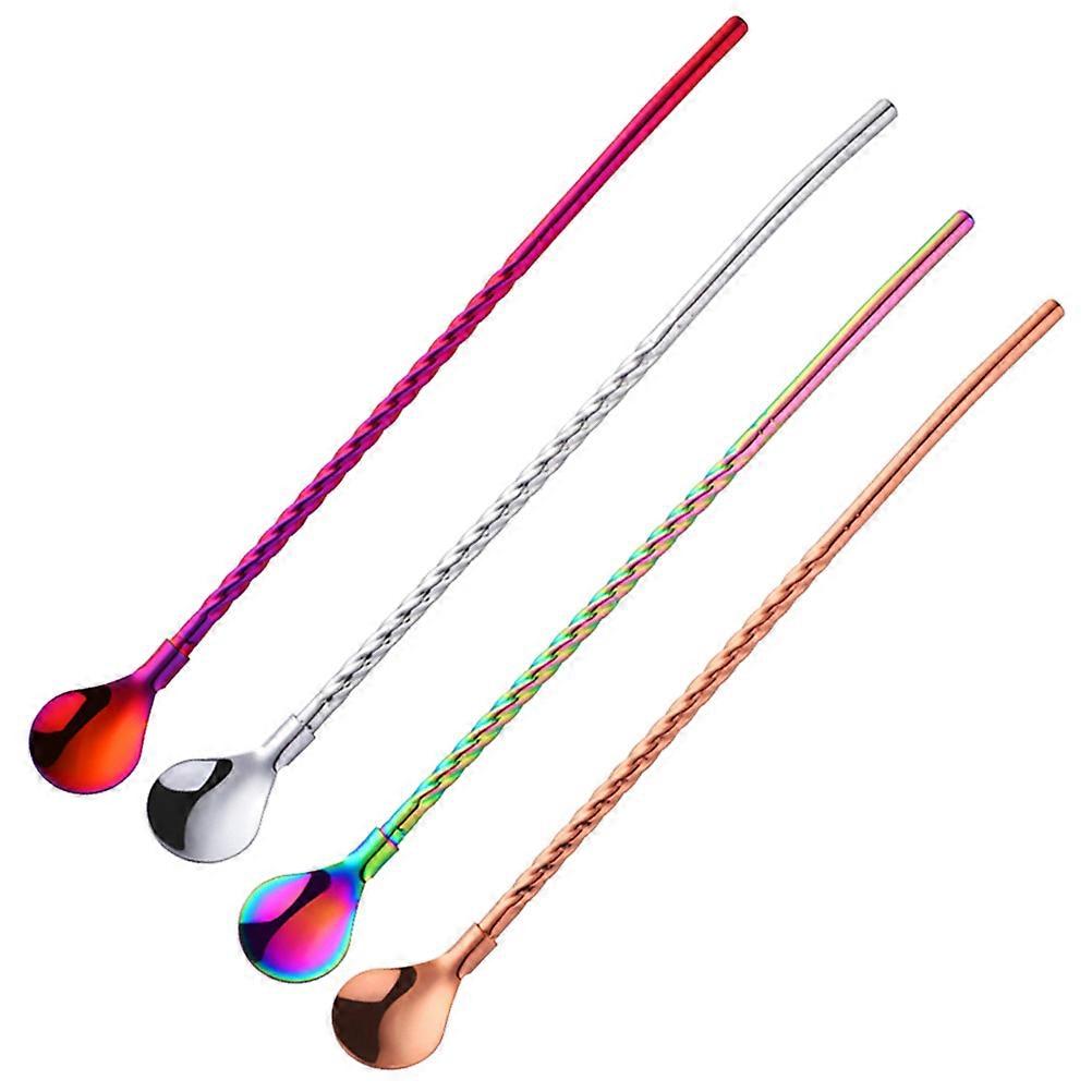 Metal Straw Spoon Stirrer for Beverages Assorted Color Reusable 4Pcs