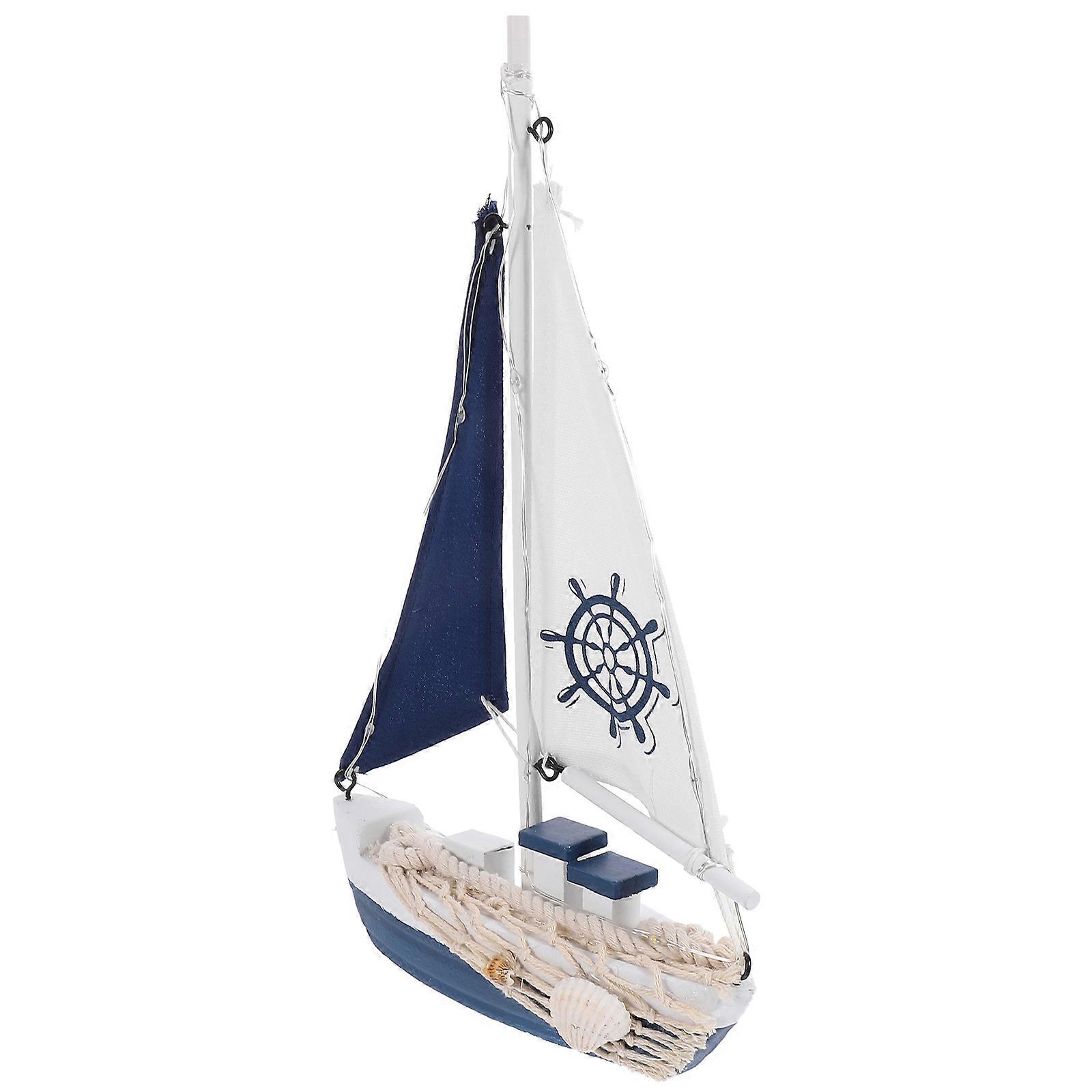 LED Sailboat Model 2Pcs Nautical Ornament For Home Decor Featuring Multi Color In Mediterranean Style