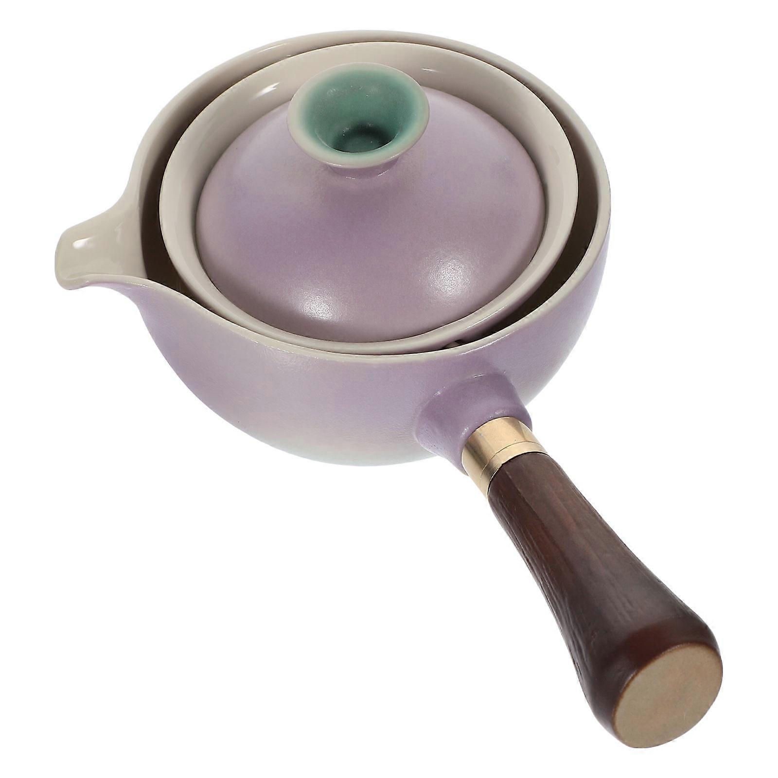 Ceramic Tea Kettle Side Handle Tea Pot Office Use Round Shape 360 Degree Rotation 1Set