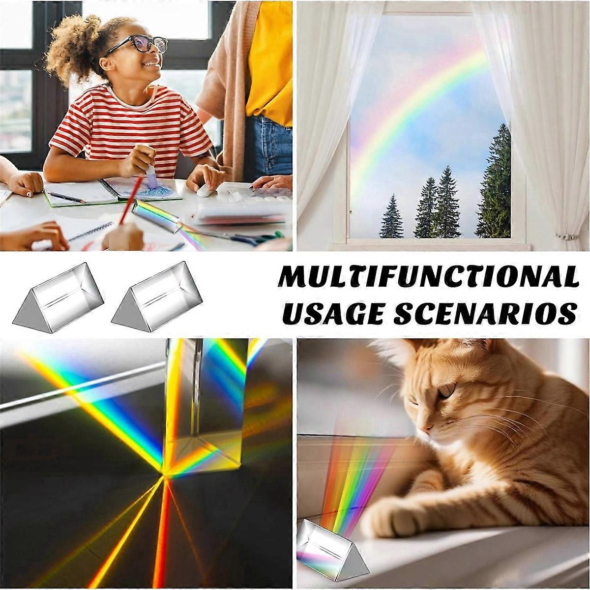 4Pcs Clear Triangular Prism for Rainbow Lights Crystal Optical Prisms