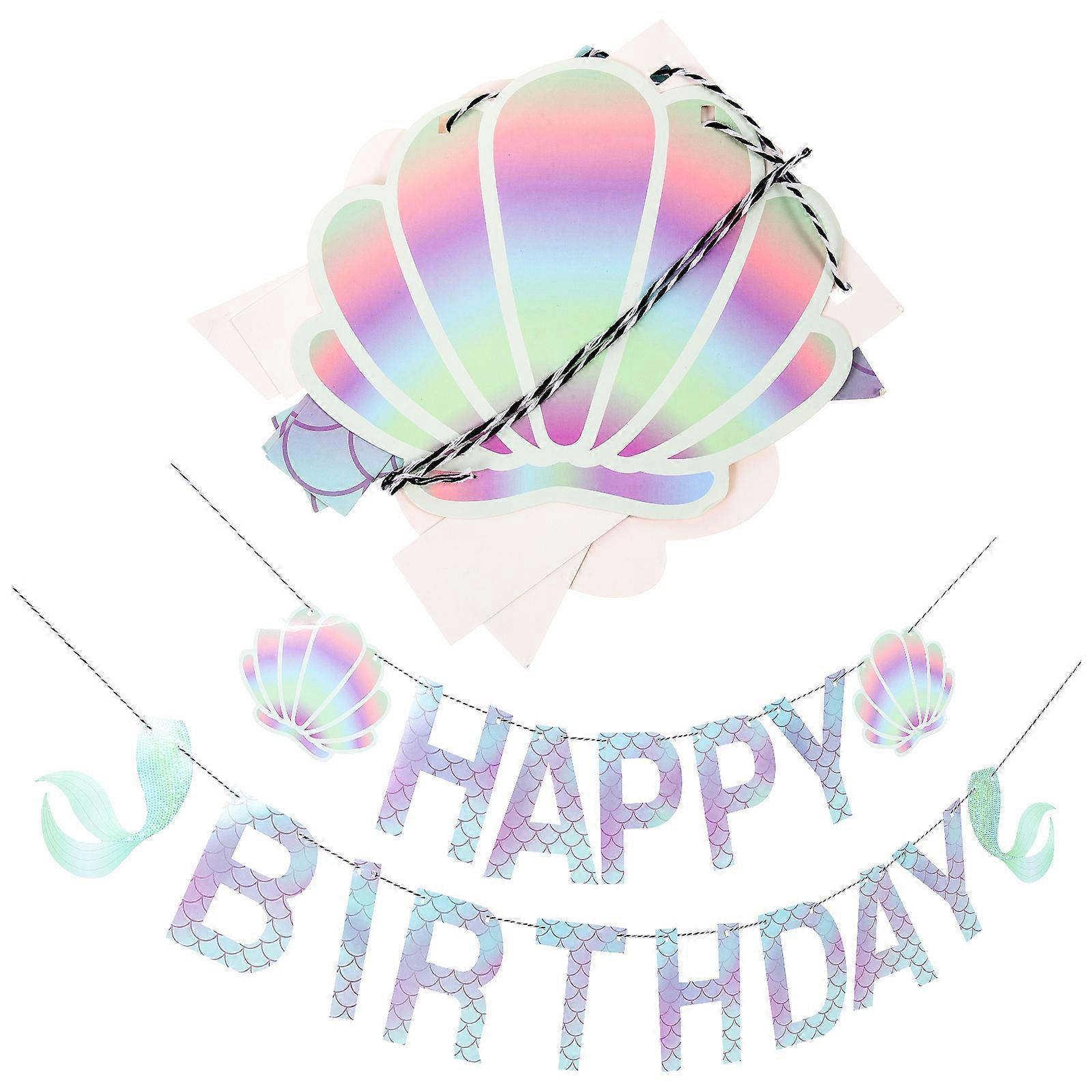 Birthday Banner 1Pcs Assorted Color Paper String Flag with Mermaid Design for Birthday Party