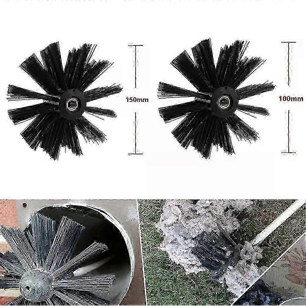 100/150mm Chimney & Dryer Vent Cleaner Kit with Flexible Rods & Drill Attachment - M8 Thread Brushes_c*
