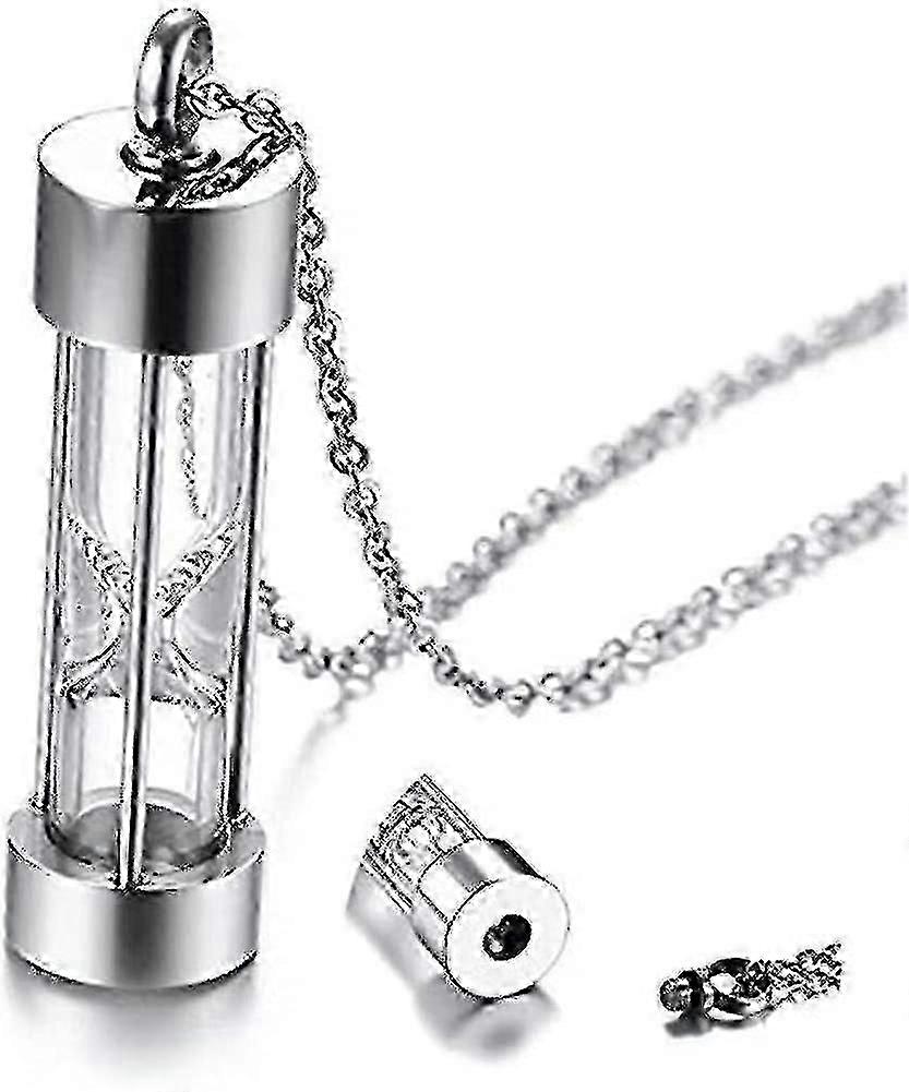 ذاكرة الوقت الساعة الرملية زجاج حرق الجثث مجوهرات جرة قلادة للرماد التذكاري التذكاري (زجاج فضي)