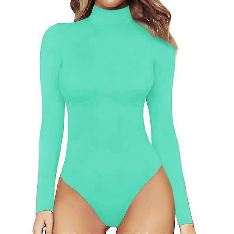 Women's Slimming Turtleneck Thong Bodysuit Long Sleeve Pullover
