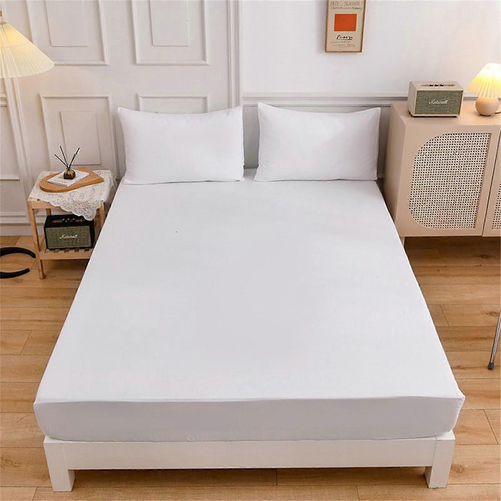 King Double Single Fitted Sheets, Soft Microfibre Fitted Sheets, 27cm Deep Pocket, White Monochrome, Double Size