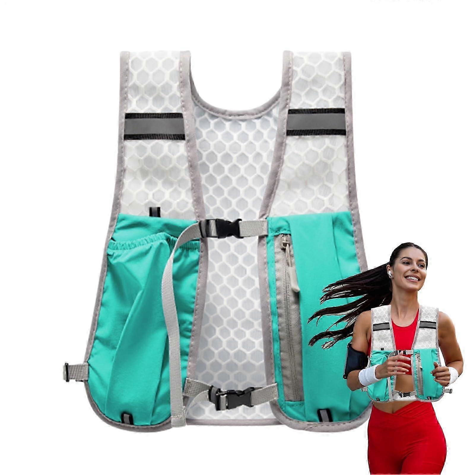 Reflective Hydration Vest for Running, Adjustable Lightweight Chest Pack with 500ml Bottle Pocket, Blue for Jogging and Hiking