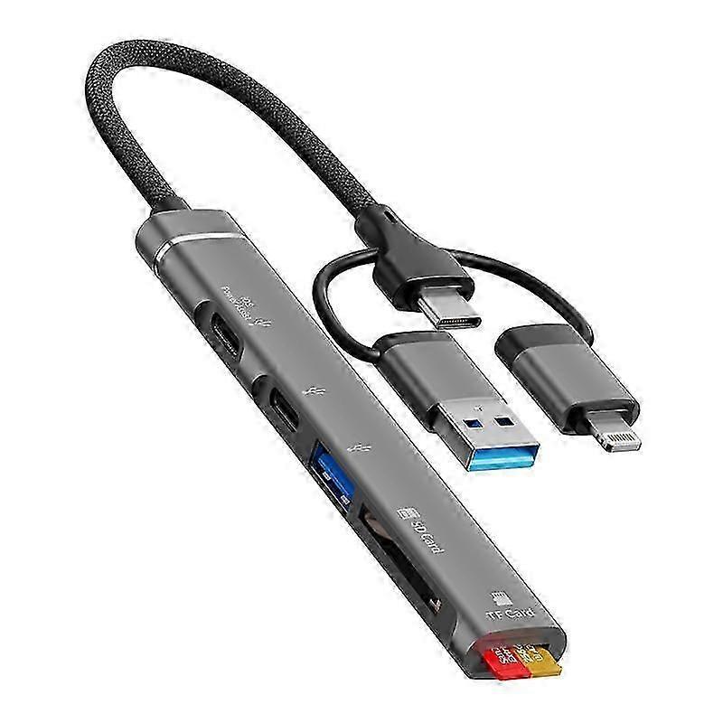 USB / Typ-C / 8 Pin auf TF / SD-Kartenleser, USB, Typ-C HUB Adapter 5-in-1-Dockingstation 5-in-1-Kartenleser