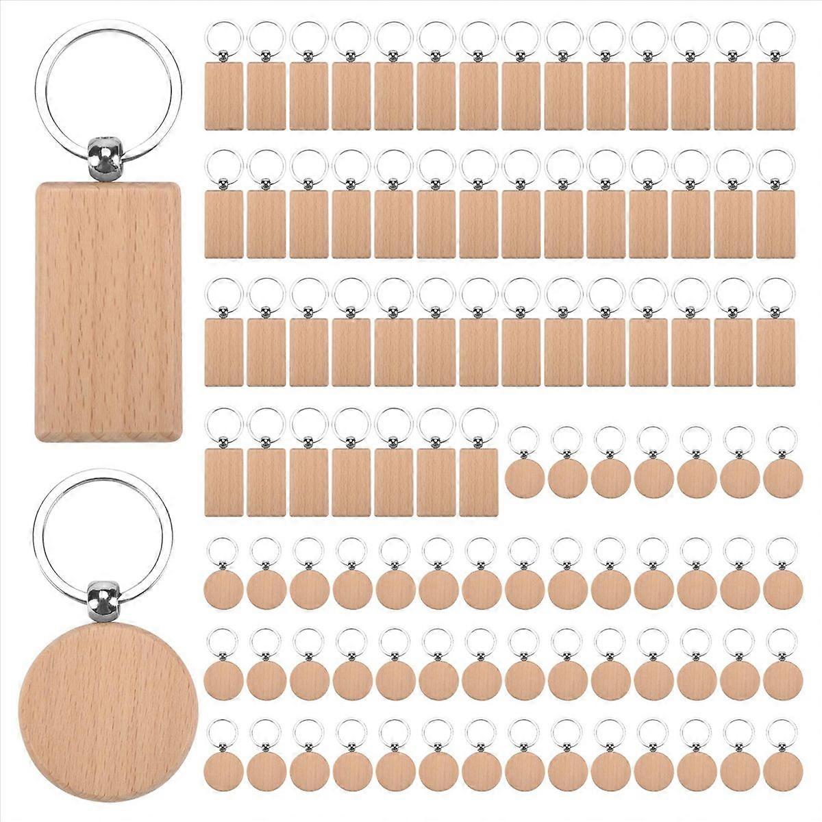 Rectangle Heart Round Ellipse Carving Key Ring Wood Key Chain Ring