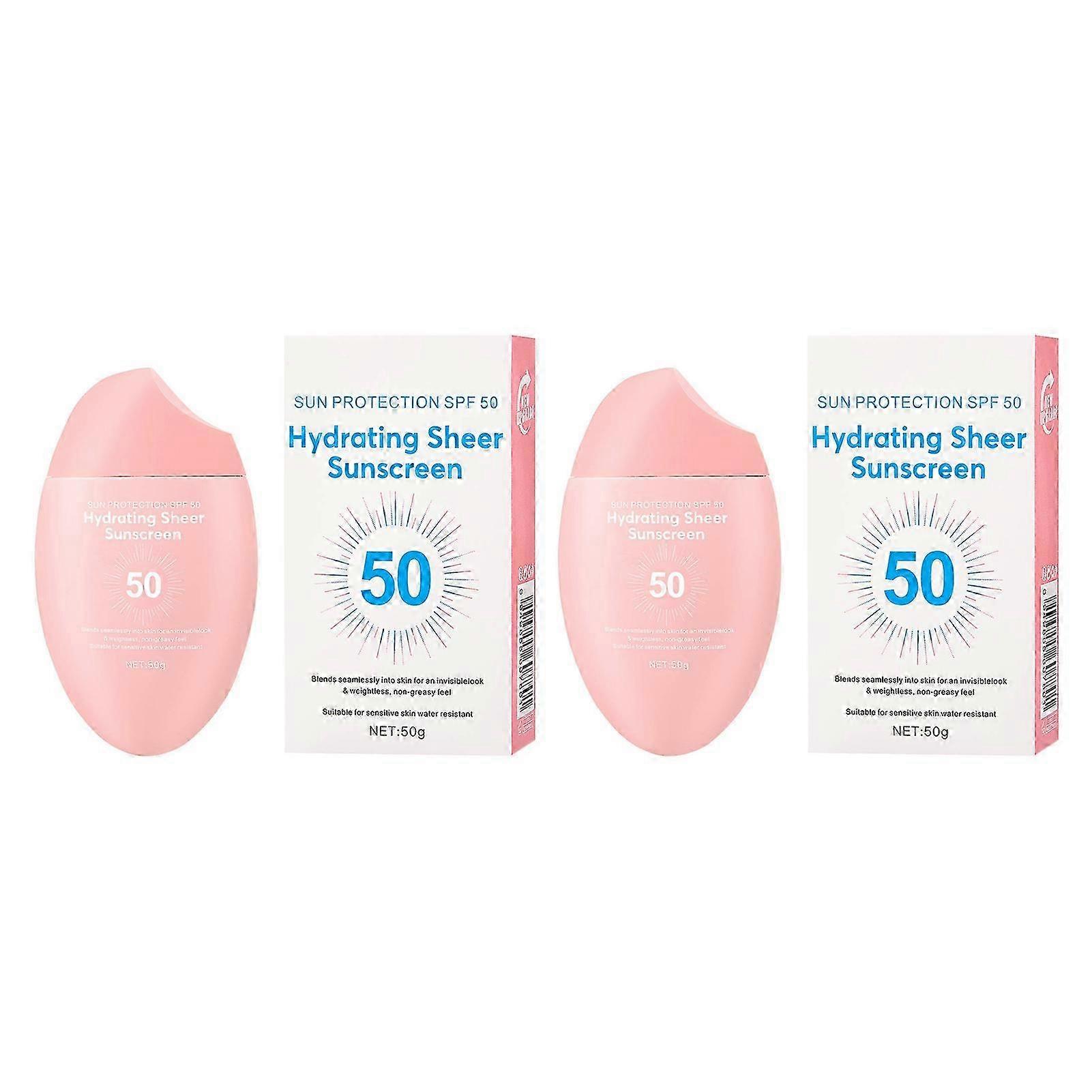 2pcs Hydrating Sheer SPF50 Sunscreen, No White Cast Lightweight Moisturizing Refreshing for Face & Body