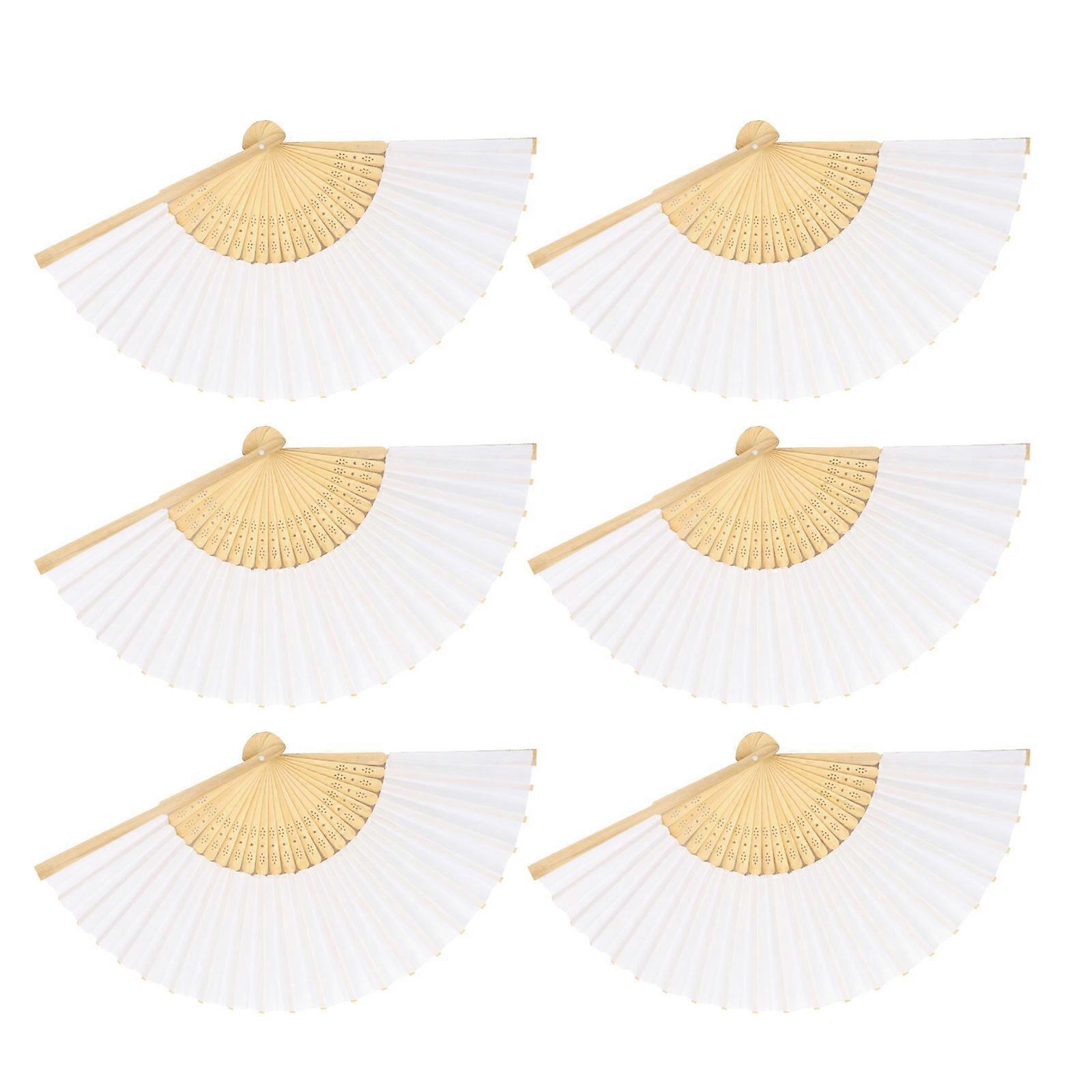 Set of 6 Foldable Paper Fans with Bamboos Frame Portable Cooling Accessories for Outdoor Event Parties Favor DIY Craft  C