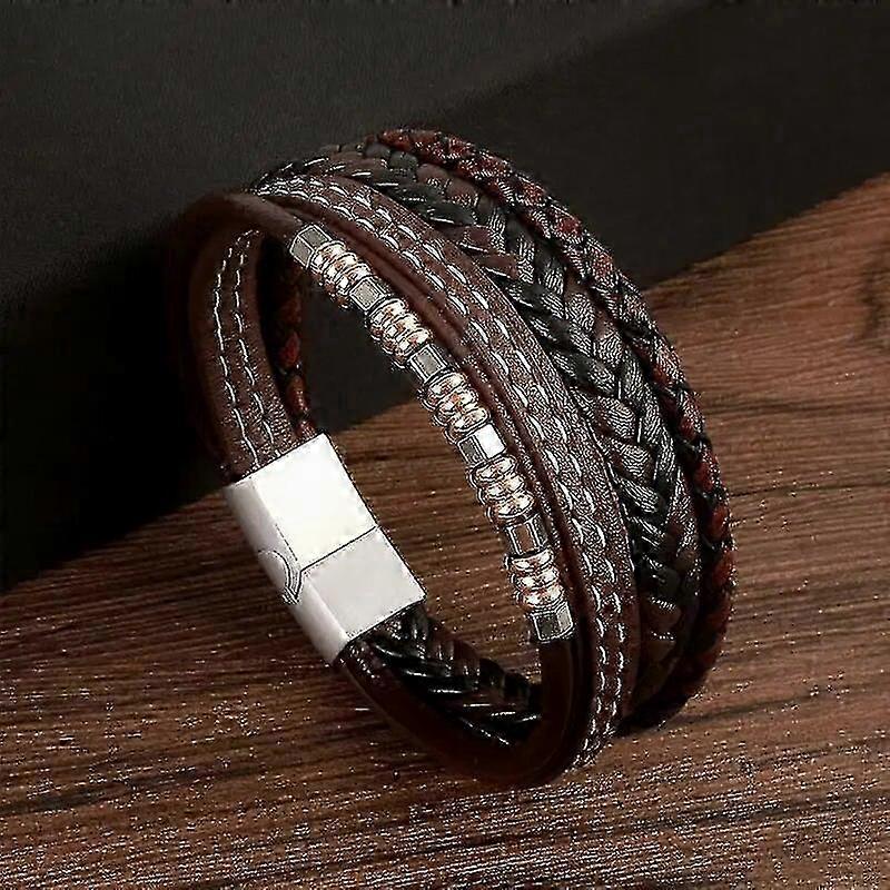 Handcrafted Leather Bracelet for Men - Adjustable Punk Style Multi-Layer Wristband
