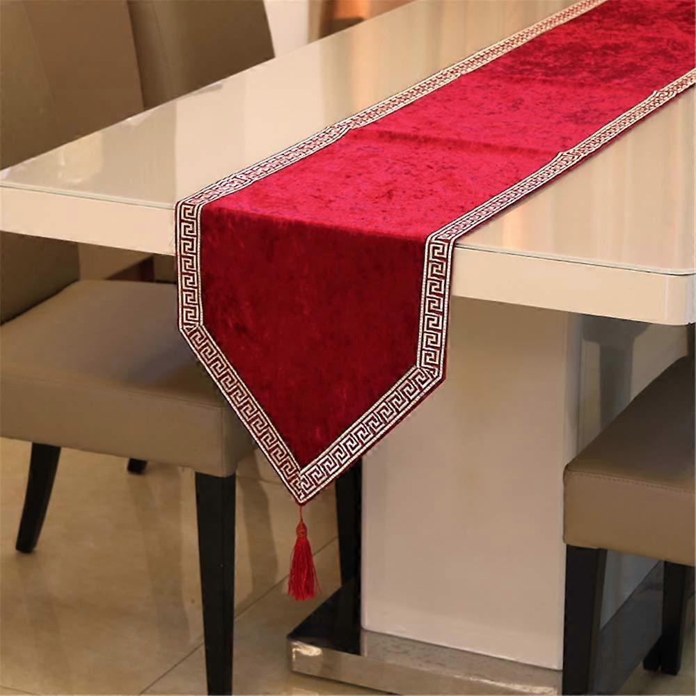 Table Runner Chinese Style Solid Color Red, Soft Fabric, For Bed End Table, Coffee Table, Western Dining Table