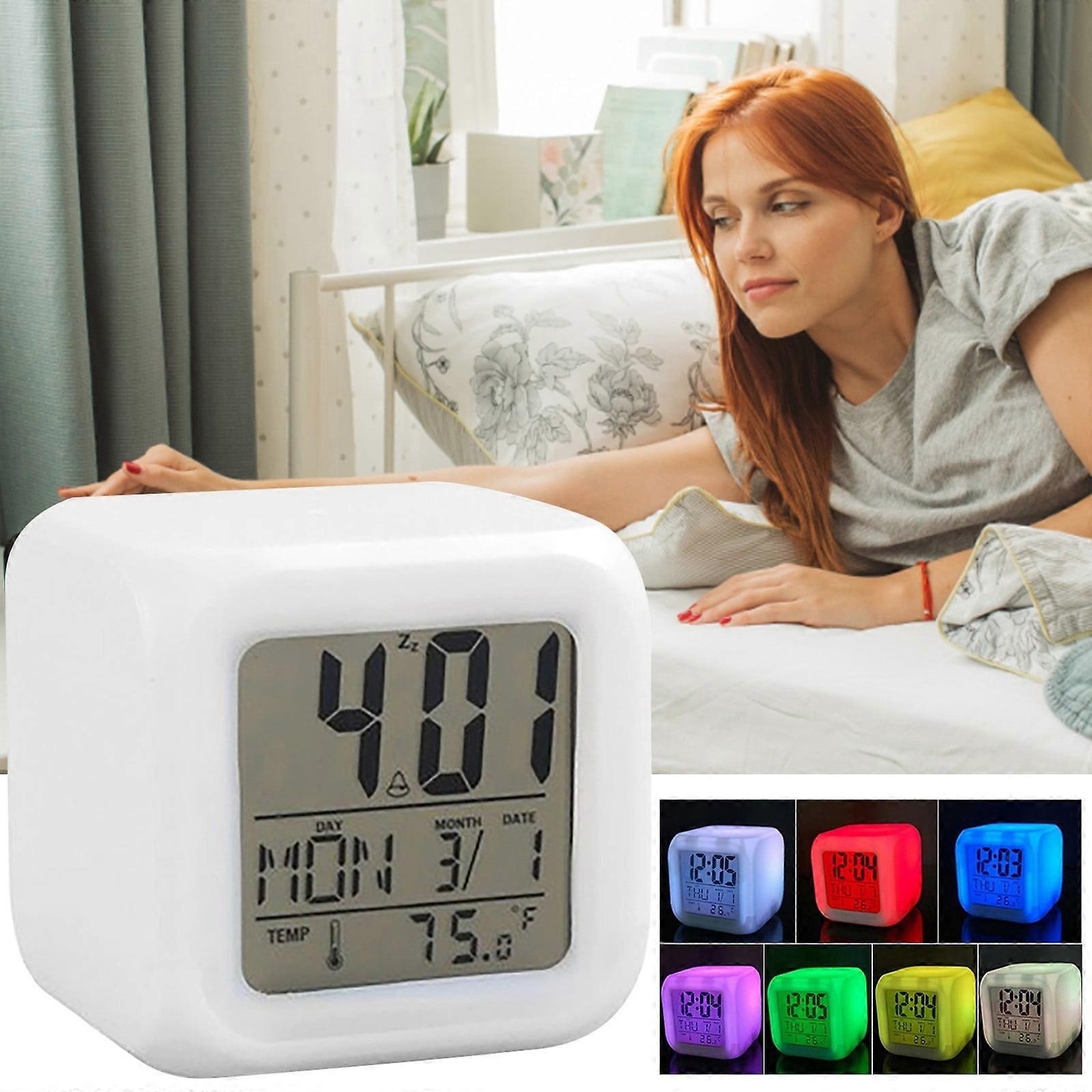 Yakbaofuo Ornaments Digital Alarm Night Glowing Cube 7 Colors Clock LED Change LCD For Bedroom Child Christmas Halloween Desktop Decorations