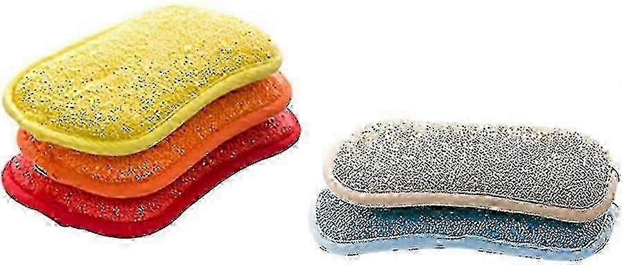 Microfiber Pot Bowl Kitchen Sponges Super Scrub Curved Pattern 2 Sides Set Of
