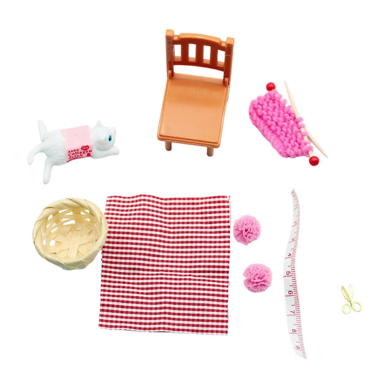 Whimsical 1/12 Scale Resin Miniature With Knitted Sweater Scene And Unique Kitten Interaction Multicolor