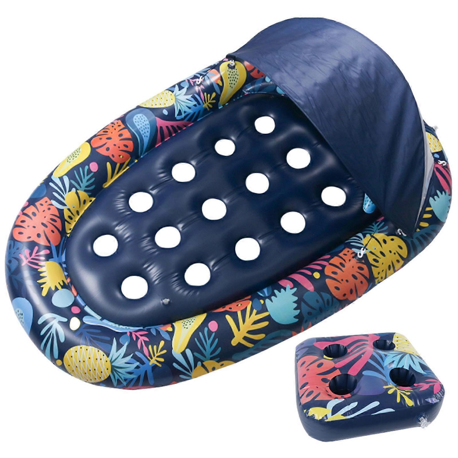 Inflatable Lounger with Sunshade Inflatable Beach Bed Waterproof Inflatable Couch Camping Sofa Hammocks for Beach Travel Multicolor