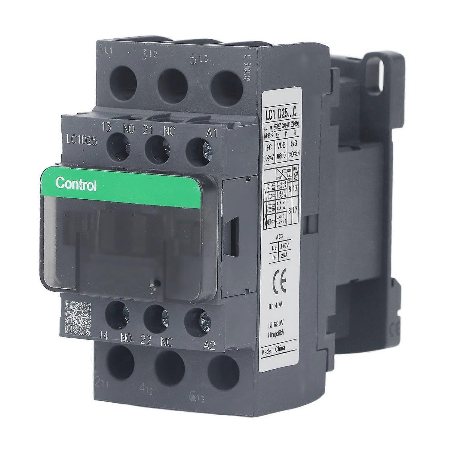 AC Contactor 1NO 1NC 25A 380V High Voltage Coil Silver Contact Motor Controller LC1D25 220V