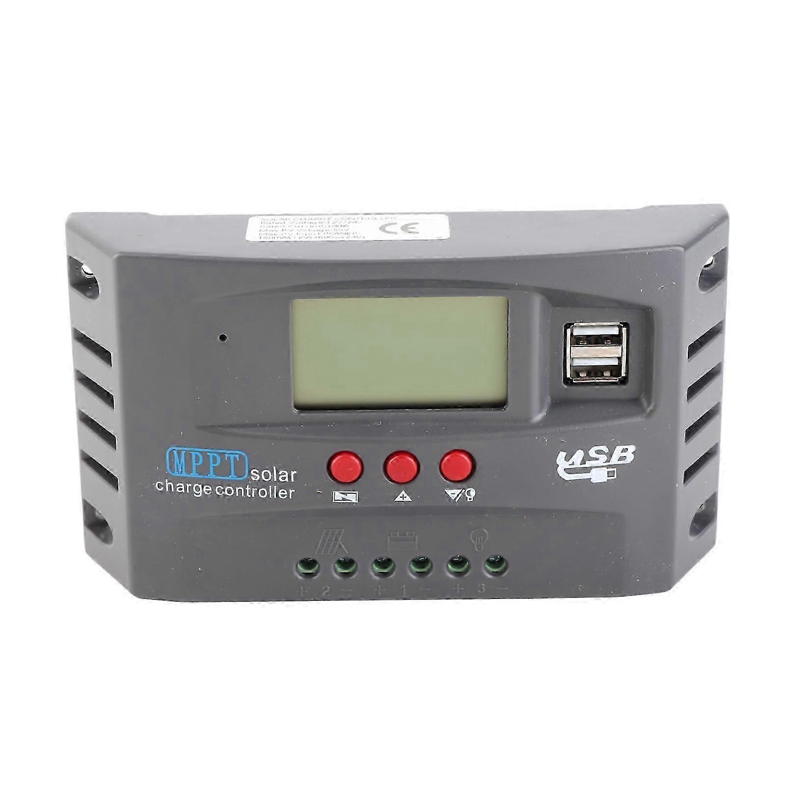 Automatic 12V/24V Solar Charging Controller with LCD Display and Dual USB for UK Outdoor Use