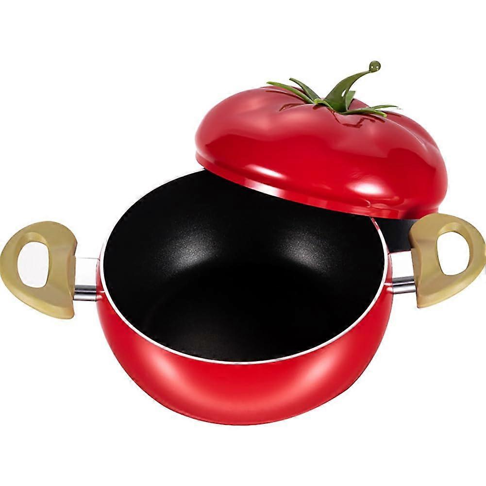 Enamel Cast Iron Tomato Shaped Stock Pot with Handles for Soup, Stew, Pasta Cooking