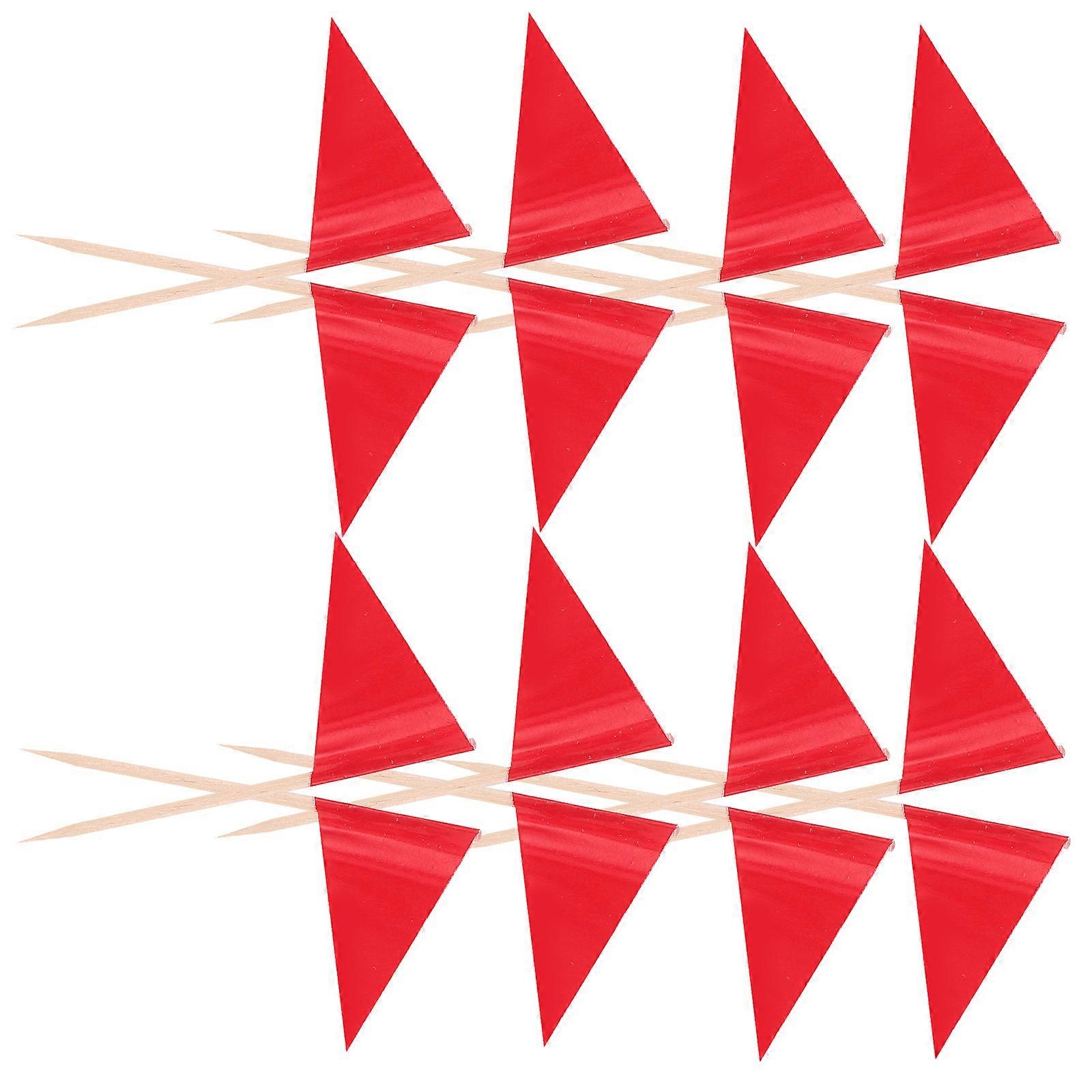 100Pcs Red Toothpick Flags for Food Decoration with Solid Mini Triangle Shape